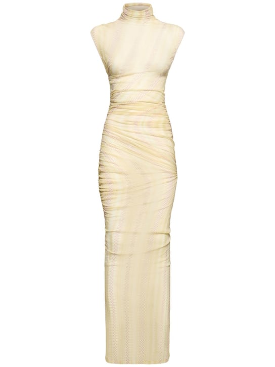 Missoni: Stretch tulle sleeveless long dress - Beige/White - women_0 | Luisa Via Roma
