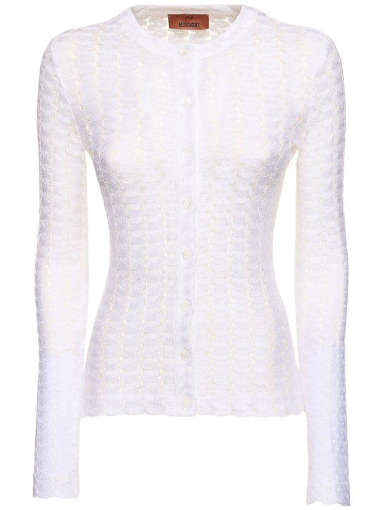 Missoni: Solid lace buttoned cardigan - Beyaz - women_0 | Luisa Via Roma