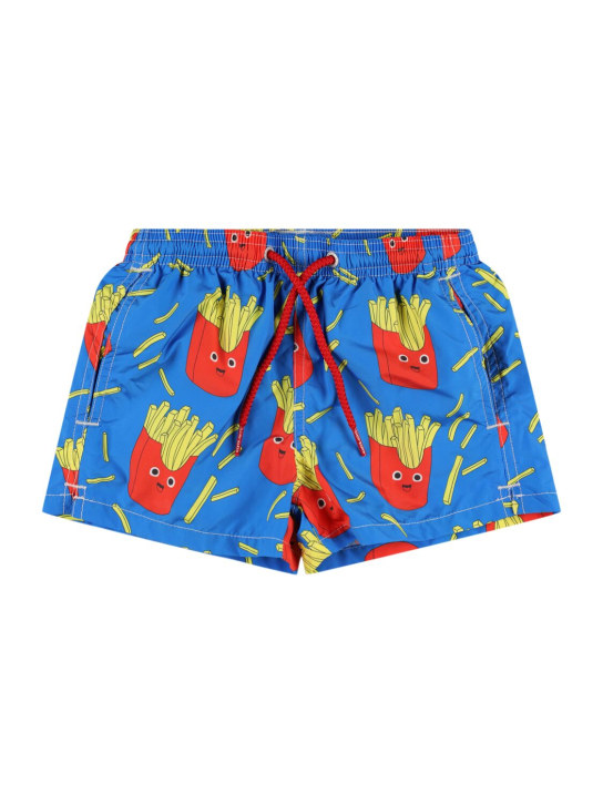 Mc2 Saint Barth: Fry print nylon swim shorts - Mavi/Renkli - kids-boys_0 | Luisa Via Roma