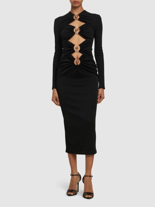 Christopher Esber: Orbit draped long sleeve midi dress - Black - women_1 | Luisa Via Roma