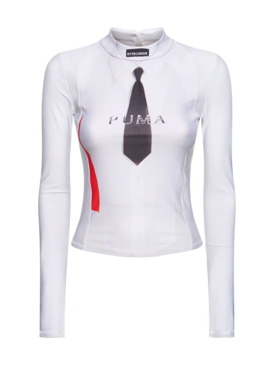 Ottolinger: Camiseta de jersey estampado - Blanco/Multi - women_0 | Luisa Via Roma