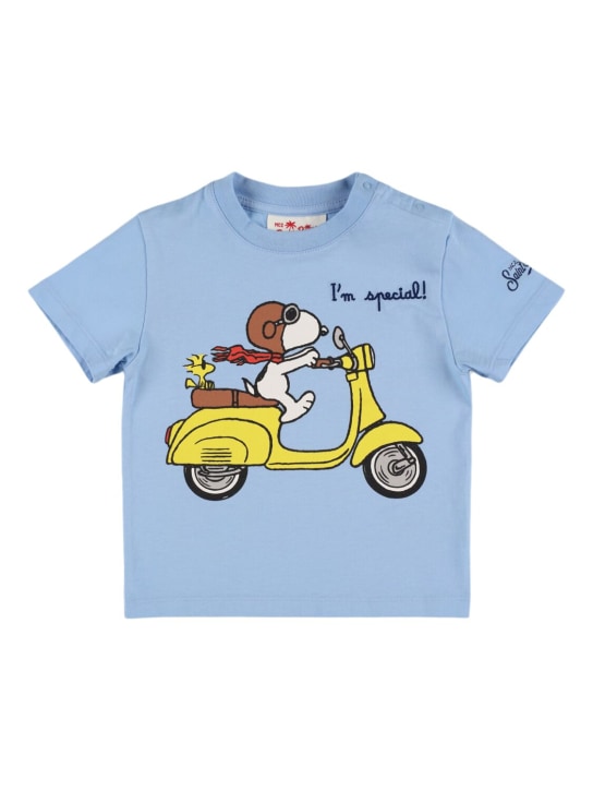 Mc2 Saint Barth: Snoopy コットンジャージーTシャツ - ブルー/マルチカラー - kids-boys_0 | Luisa Via Roma