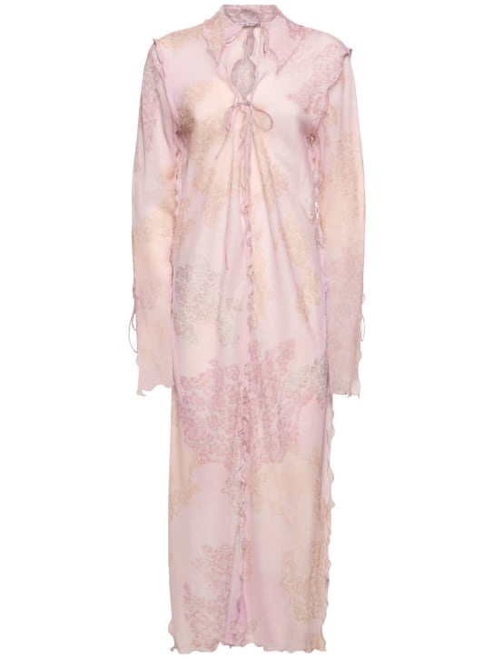 Acne Studios: Printed cotton & silk long kaftan dress - Light Pink - women_0 | Luisa Via Roma