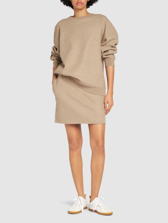 Max Mara: Onagro wool blend jersey mini skirt - Brown - women_1 | Luisa Via Roma