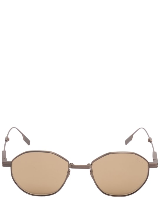 Zegna: Foldable titanium sunglasses - Bronze/Brown - men_0 | Luisa Via Roma