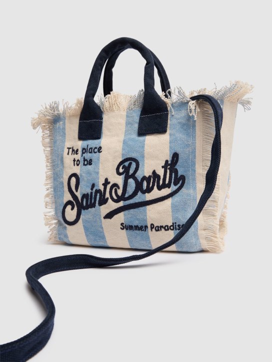 Mc2 Saint Barth: Bolso de algodón estampado a rayas - Blanco/Azul - kids-girls_1 | Luisa Via Roma