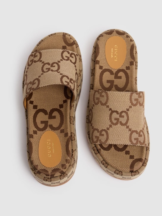 Gucci: 55mm Angelina GG canvas slide sandals - Beige/Brown - women_1 | Luisa Via Roma
