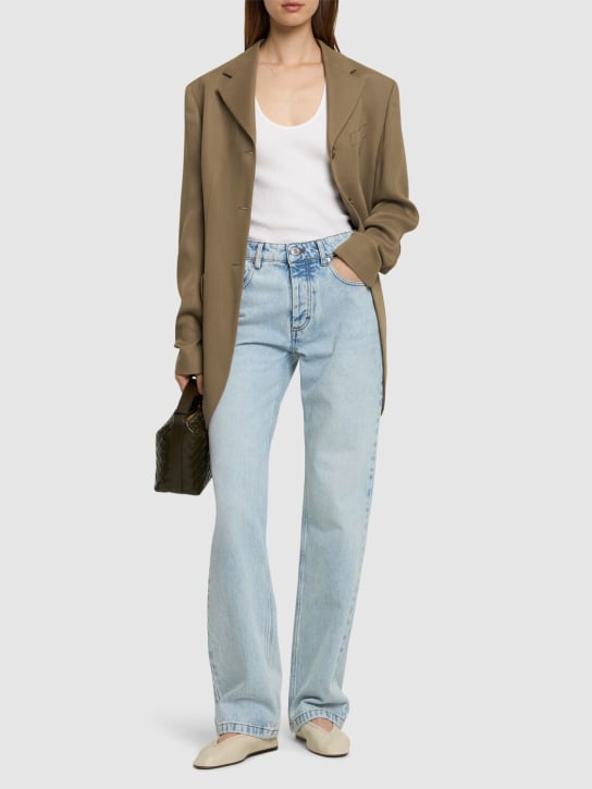 AMI Paris: Straight mid rise cotton jeans - Mavi - women_1 | Luisa Via Roma