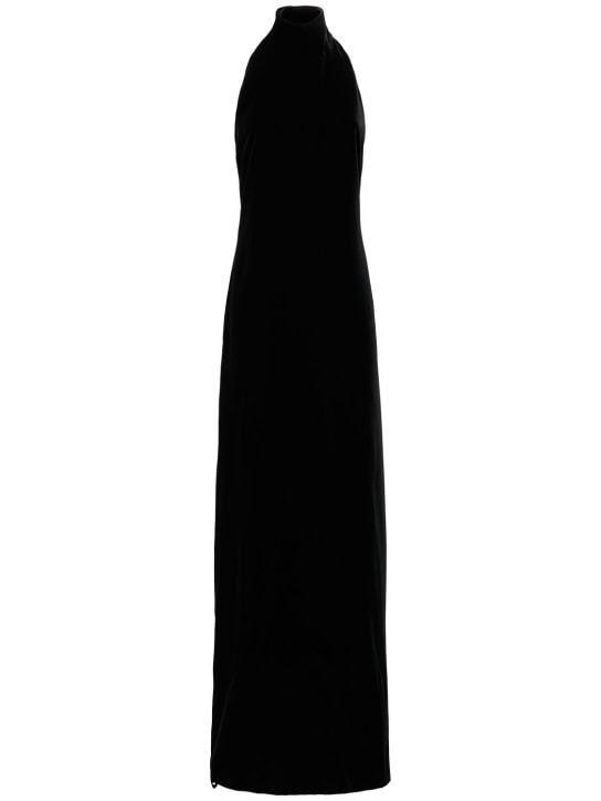 Max Mara: Armida velvet halter neck long dress - Nero - women_0 | Luisa Via Roma