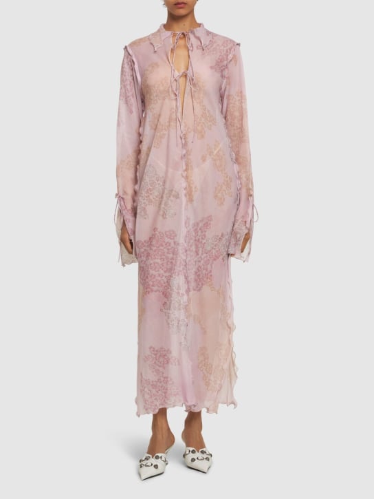 Acne Studios: Printed cotton & silk long kaftan dress - Light Pink - women_1 | Luisa Via Roma