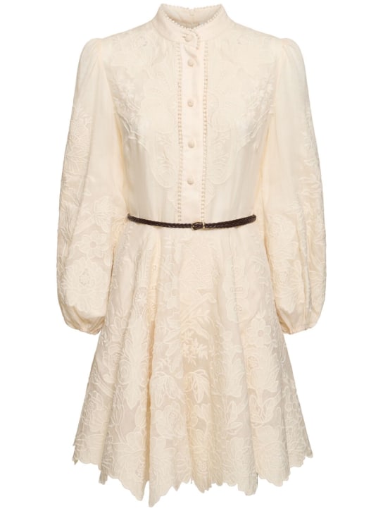 Zimmermann: Ottie linen embroidered mini dress - Cream - women_0 | Luisa Via Roma