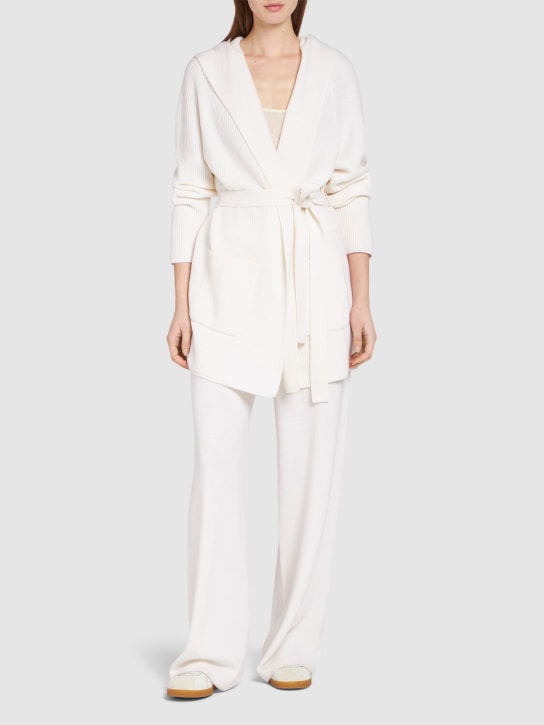 Max Mara: Finezza belted wool knit short coat - White - women_1 | Luisa Via Roma