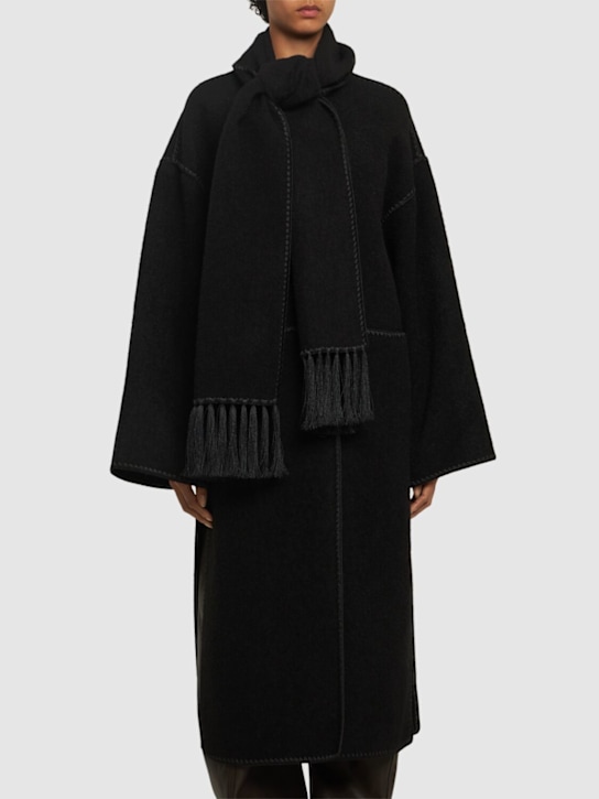 Toteme: Embroidered scarf wool blend long coat - Black - women_2 | Luisa Via Roma