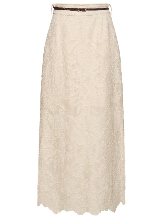 Zimmermann: Ottie embroidered linen midi skirt - Cream - women_0 | Luisa Via Roma