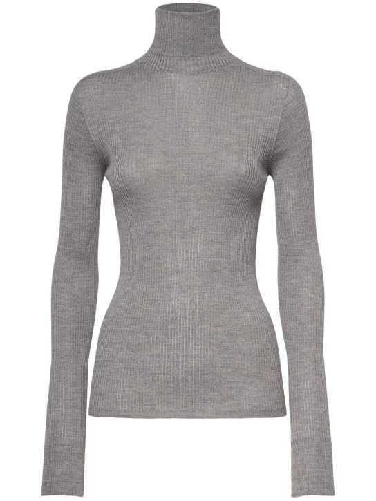 Sportmax: Flavia fitted rib wool t-neck sweater - Grey - women_0 | Luisa Via Roma