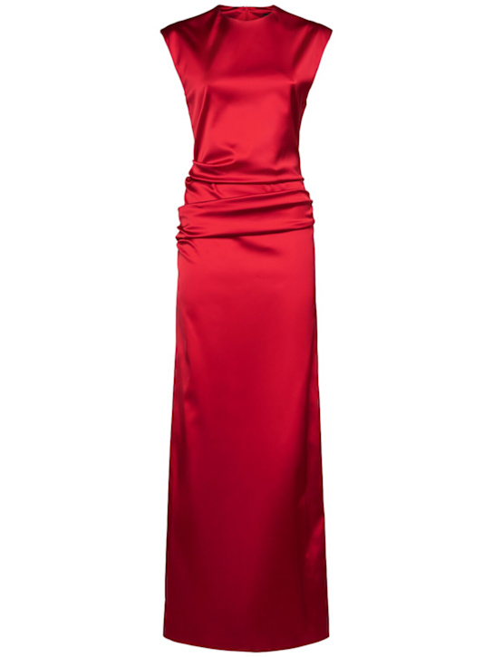 Max Mara: Vestido largo de satén - Rojo - women_0 | Luisa Via Roma