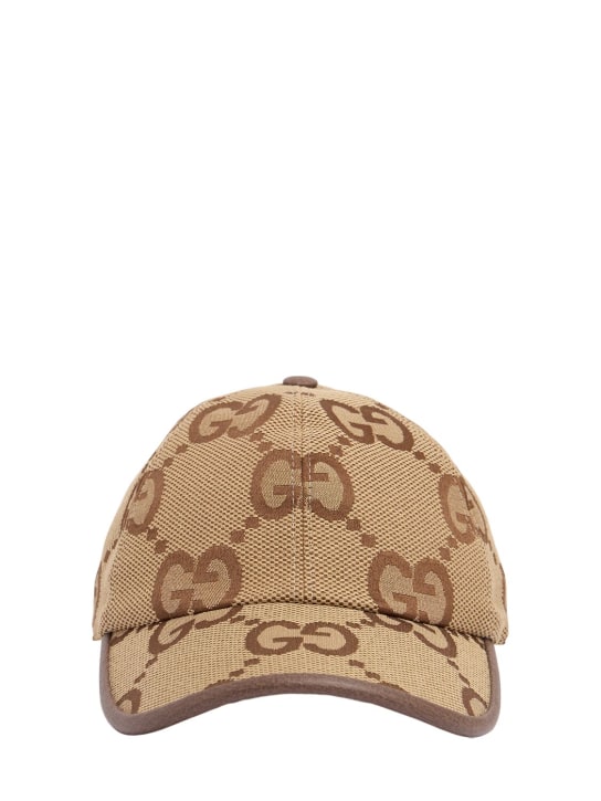 Gucci: GG Maxi cotton blend jacquard hat - Camel Ebony - women_0 | Luisa Via Roma