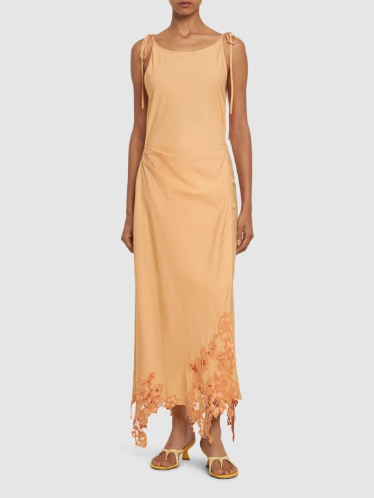 Acne Studios: Cotton midi dress w/lace - Orange - women_1 | Luisa Via Roma