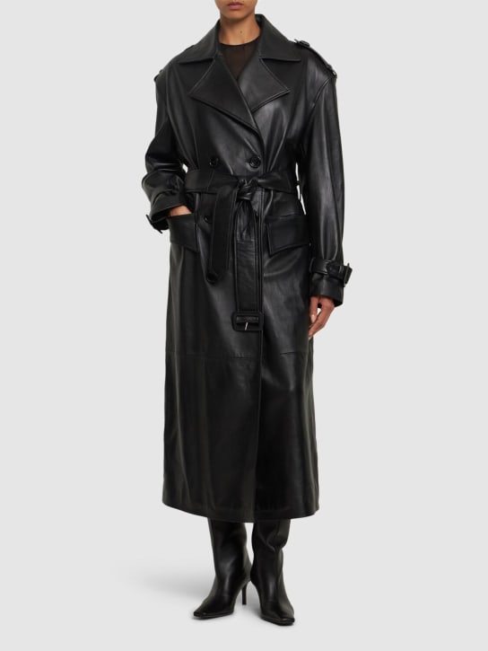 MANOKHI: Trench-coat oversize en cuir - Noir - women_1 | Luisa Via Roma