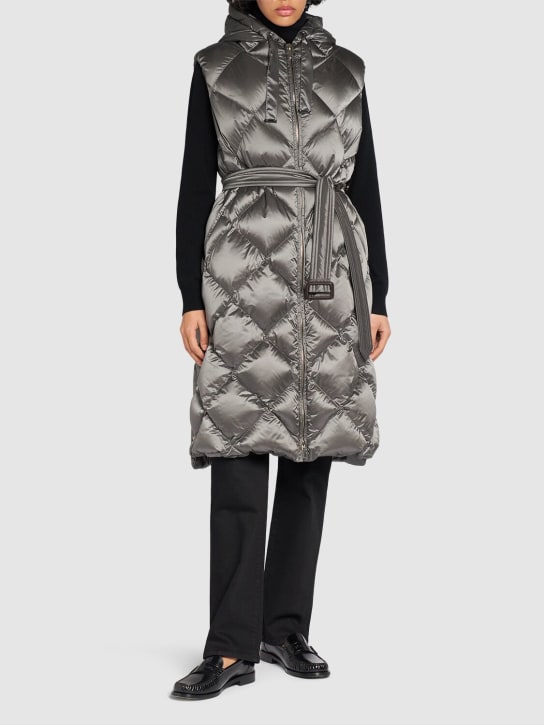 Max Mara: Tregil waterproof quilted long down vest - women_1 | Luisa Via Roma