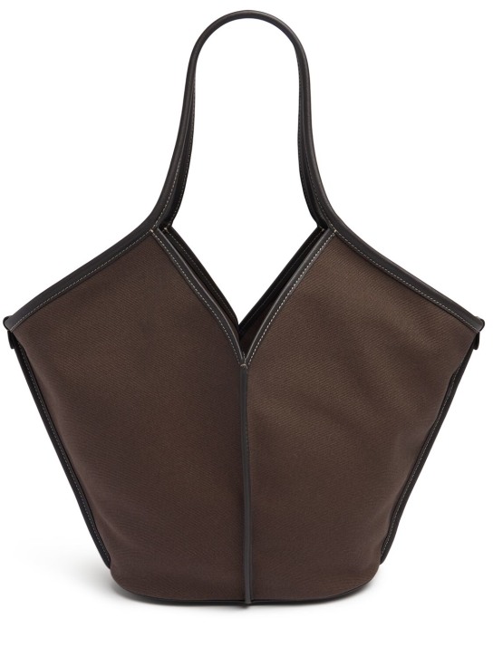 Hereu: Calella canvas & leather shoulder bag - Dark Brown - women_0 | Luisa Via Roma