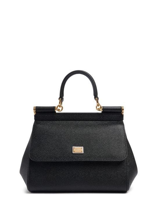 Dolce&Gabbana: Small Sicily Dauphine leather bag - Siyah - women_0 | Luisa Via Roma