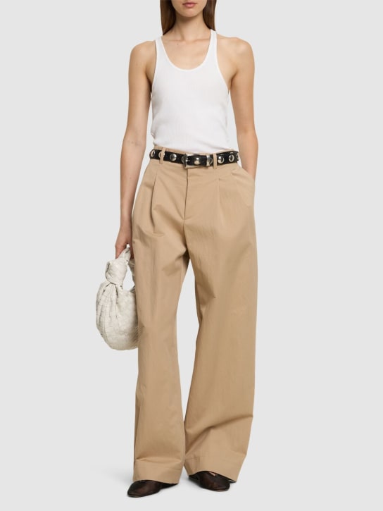 Wardrobe.nyc: Cotton blend drill wide chino pants - Haki - women_1 | Luisa Via Roma