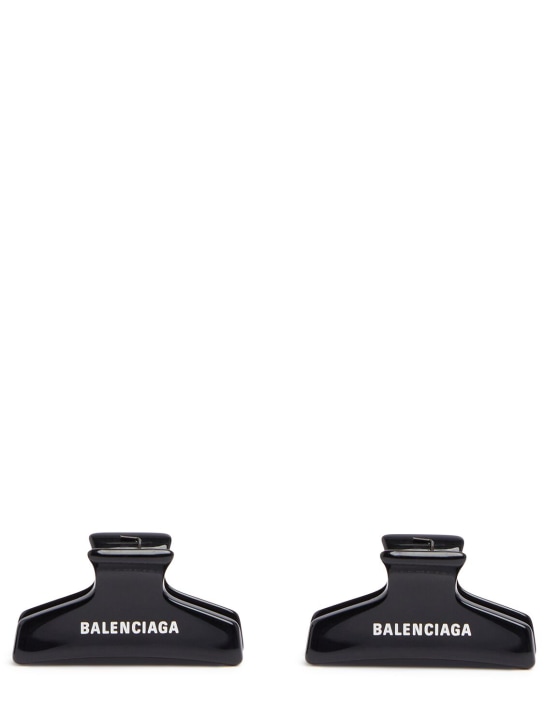 Balenciaga: Set of 2 Holli acetate hair clips - Siyah/Beyaz - women_0 | Luisa Via Roma