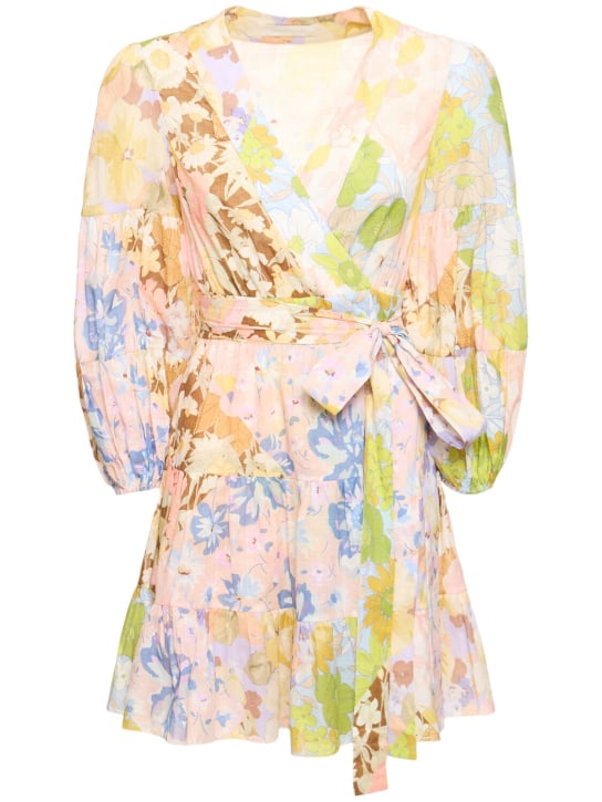 Zimmermann: Pop printed cotton wrap mini dress - Multicolor - women_0 | Luisa Via Roma
