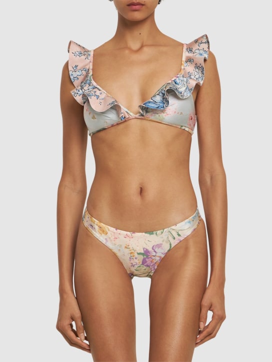 Zimmermann: Halliday lycra ruffled bikini top - Pink/Multi - women_1 | Luisa Via Roma