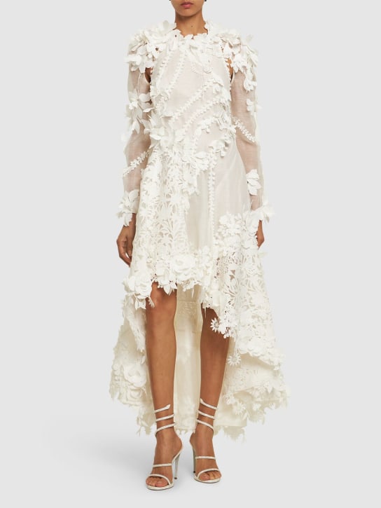 Zimmermann: Tranquility linen & silk lace midi dress - Ivory - women_1 | Luisa Via Roma