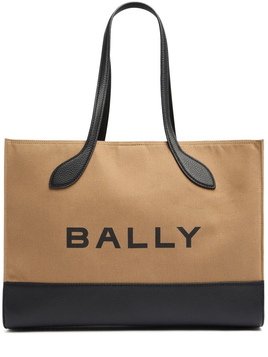 Bally: Borsa Ew Bar Keep On in misto cotone organico - Sabbia/Nero - women_0 | Luisa Via Roma