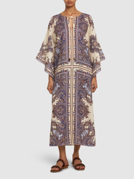 Zimmermann: Ottie printed linen midi caftan dress - Cream/Purple - women_1 | Luisa Via Roma