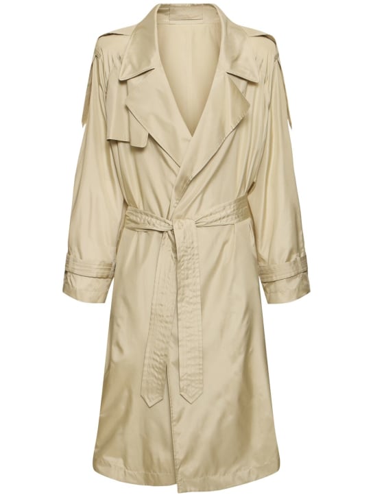 Burberry: Trench-coat oversize en soie - Beige - men_0 | Luisa Via Roma