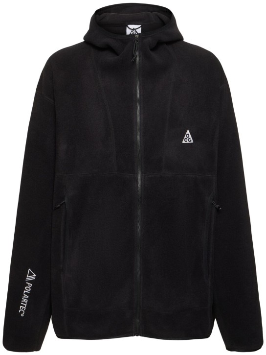 Nike: ACG Polartec zip-up hoodie - Black/Summit Wh - men_0 | Luisa Via Roma