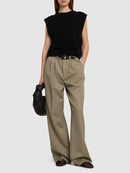 ANINE BING: Carrie linen blend straight pants - Olive Green - women_1 | Luisa Via Roma