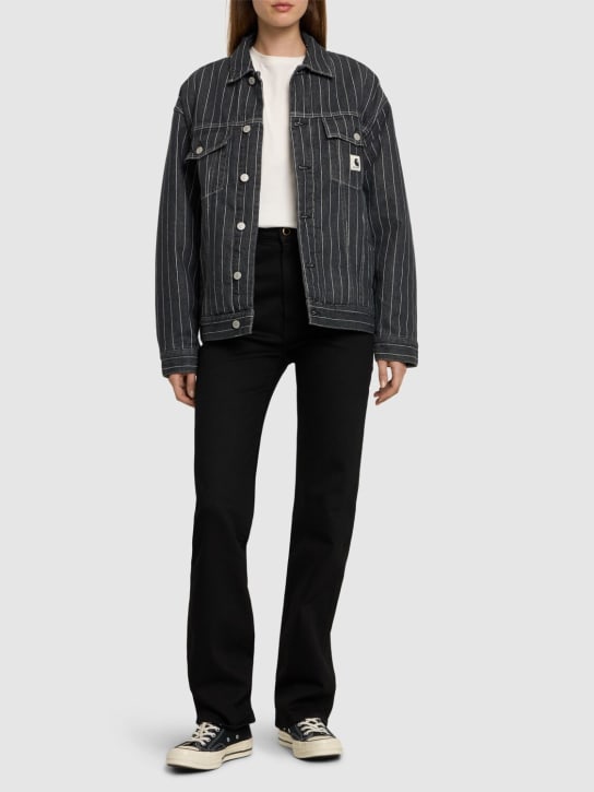 Carhartt WIP: Orlean striped denim jacket - Siyah/Beyaz - women_1 | Luisa Via Roma