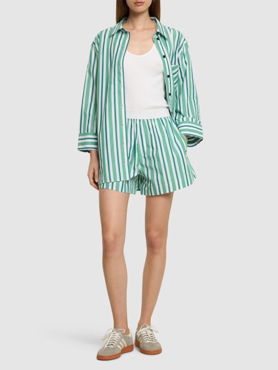 GANNI: Striped cotton elasticated shorts - Yeşil - women_1 | Luisa Via Roma