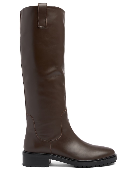 Aeyde: 45mm Henry leather tall boots - Kahverengi - women_0 | Luisa Via Roma