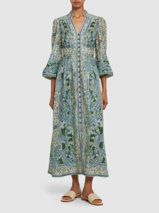 Zimmermann: Ottie printed linen long dress - Green/Multi - women_1 | Luisa Via Roma