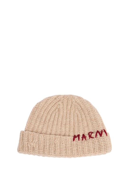 Marni: Handmade logo wool beanie - Mocassin - men_0 | Luisa Via Roma