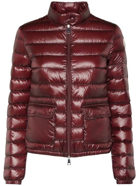 Moncler: Lans nylon short down jacket - Burgundy - women_0 | Luisa Via Roma