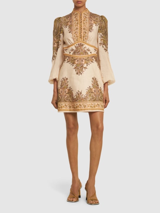 Zimmermann: Natura paisley buttoned linen mini dress - Bej - women_1 | Luisa Via Roma