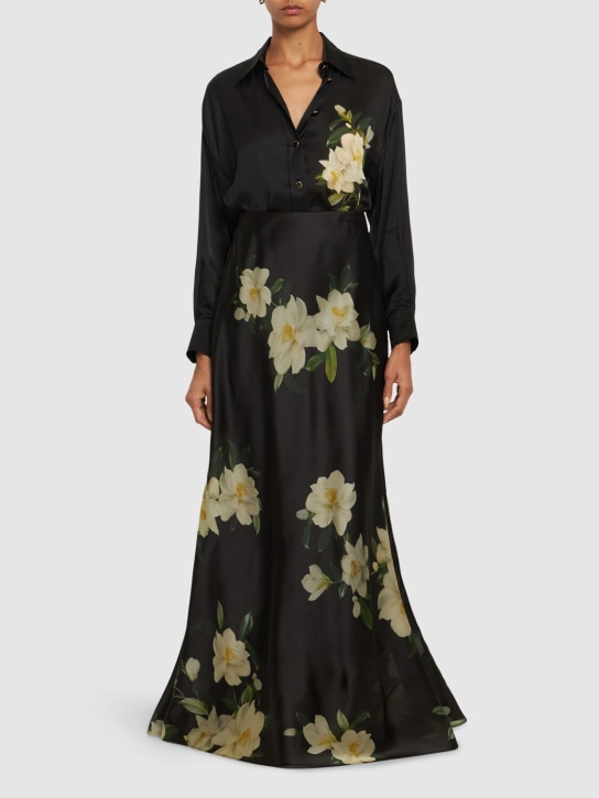Zimmermann: Harmony flower buttoned silk shirt - Black - women_1 | Luisa Via Roma