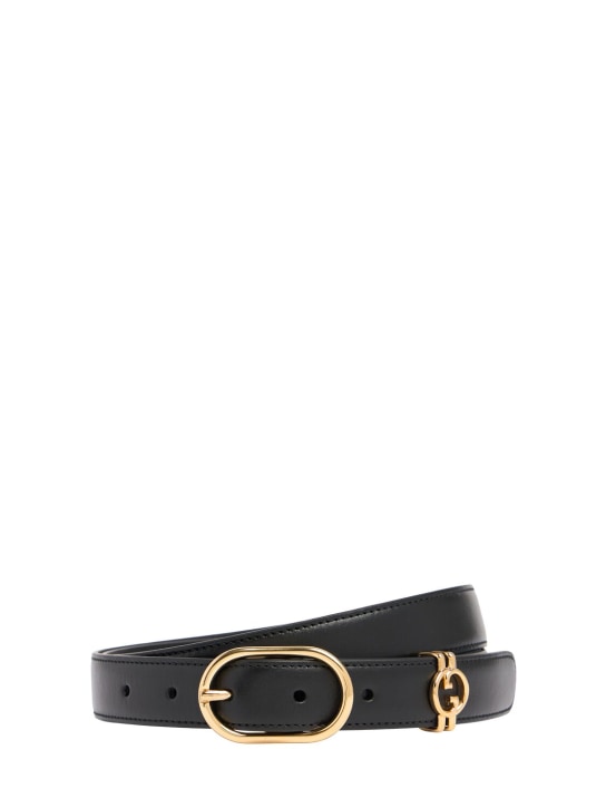 Gucci: 25mm Round Interlocking G leather belt - Black - women_0 | Luisa Via Roma