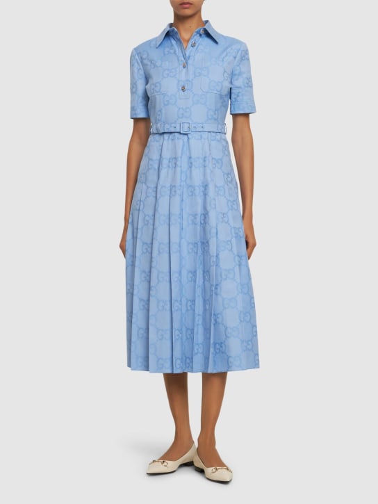 Gucci: Cotton poplin midi dress - Gökyüzü Mavisi - women_1 | Luisa Via Roma