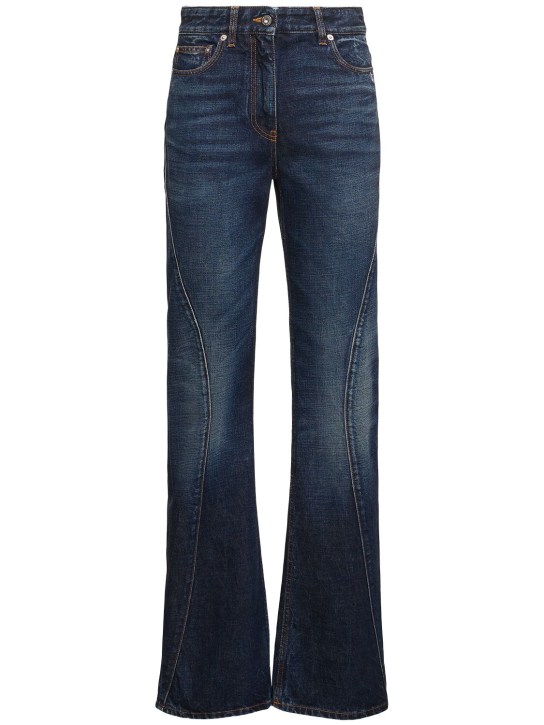Ferragamo: Denim medium waist straight jeans - Mavi - women_0 | Luisa Via Roma