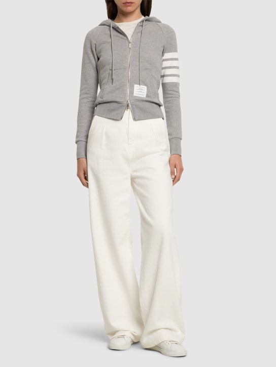 Thom Browne: Sweat-shirt zippé en jersey de coton intarsia - Gris - women_1 | Luisa Via Roma
