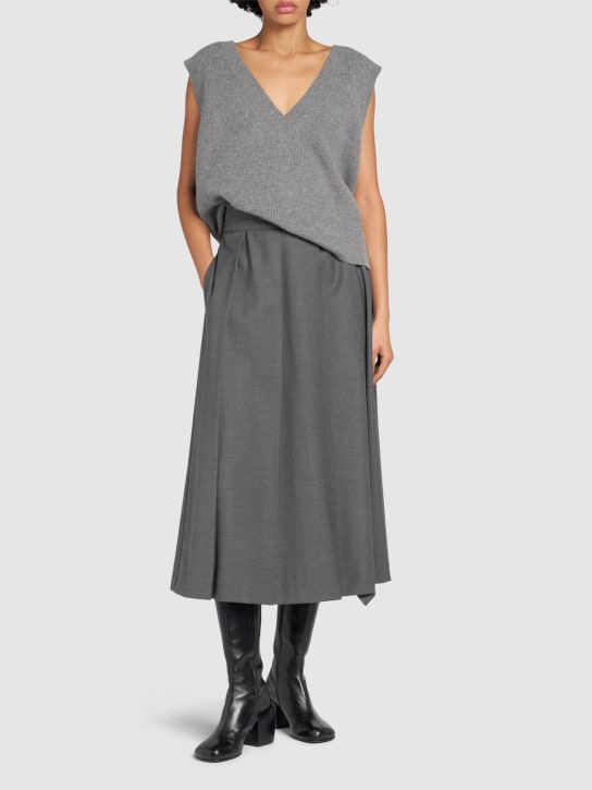 Weekend Max Mara: Palk pleated wool blend midi skirt - Grey - women_1 | Luisa Via Roma