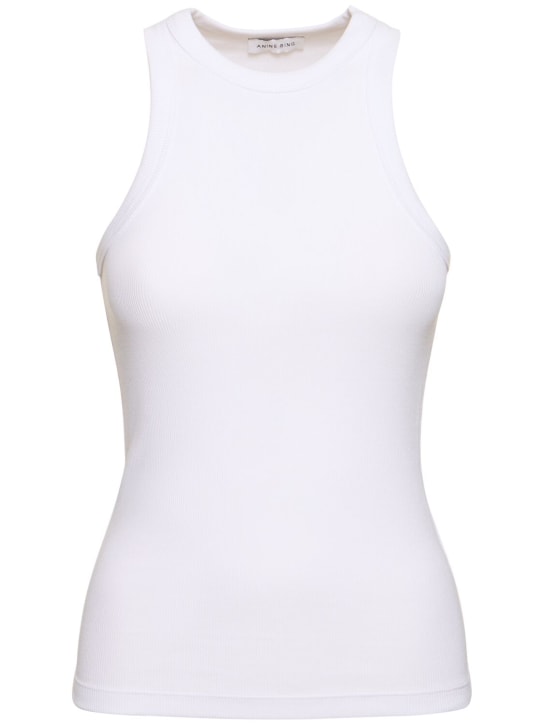 ANINE BING: Top de algodón jersey acanalado - Blanco - women_0 | Luisa Via Roma